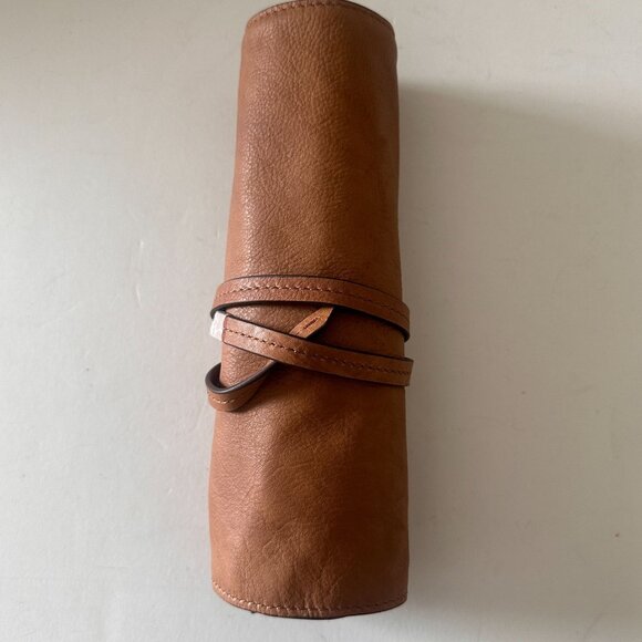 Fossil Mens Leather Tech Wrap Travel Organizer With Snap Closures Zipper Pocket - Picture 11 of 12